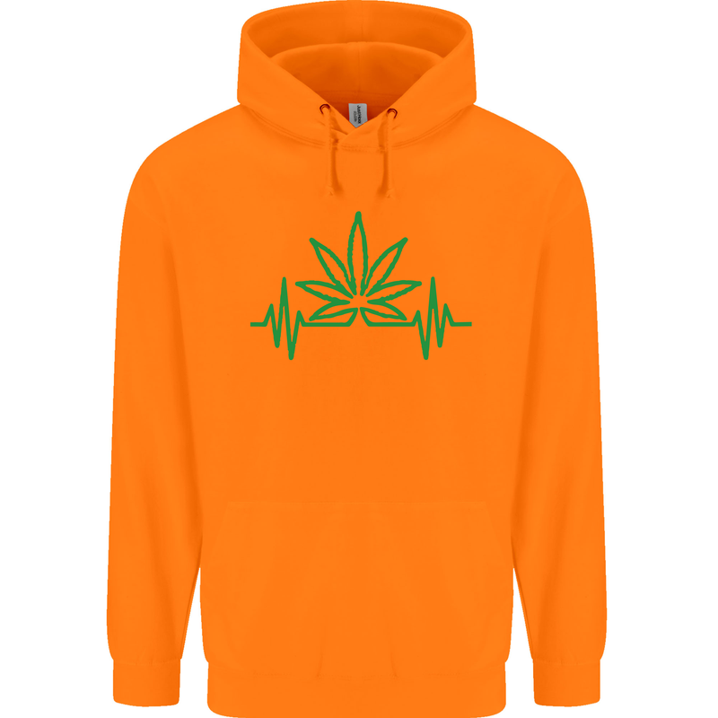 Weed Pulse Heart Cannabis Drugs ECG Childrens Kids Hoodie Orange