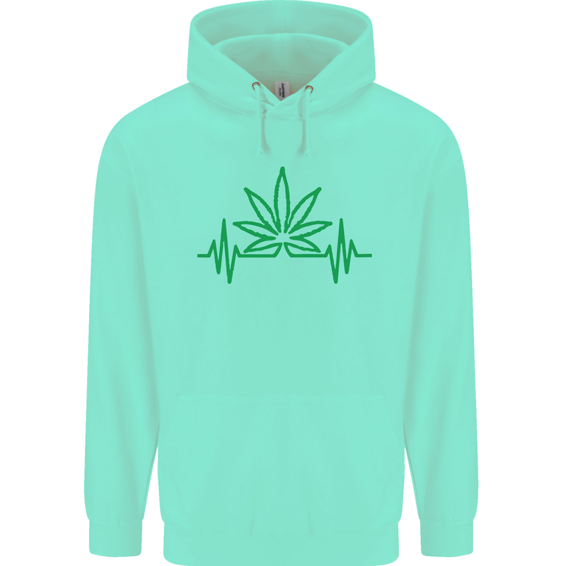 Weed Pulse Heart Cannabis Drugs ECG Childrens Kids Hoodie Peppermint
