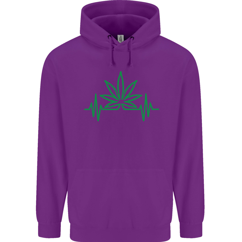 Weed Pulse Heart Cannabis Drugs ECG Childrens Kids Hoodie Purple