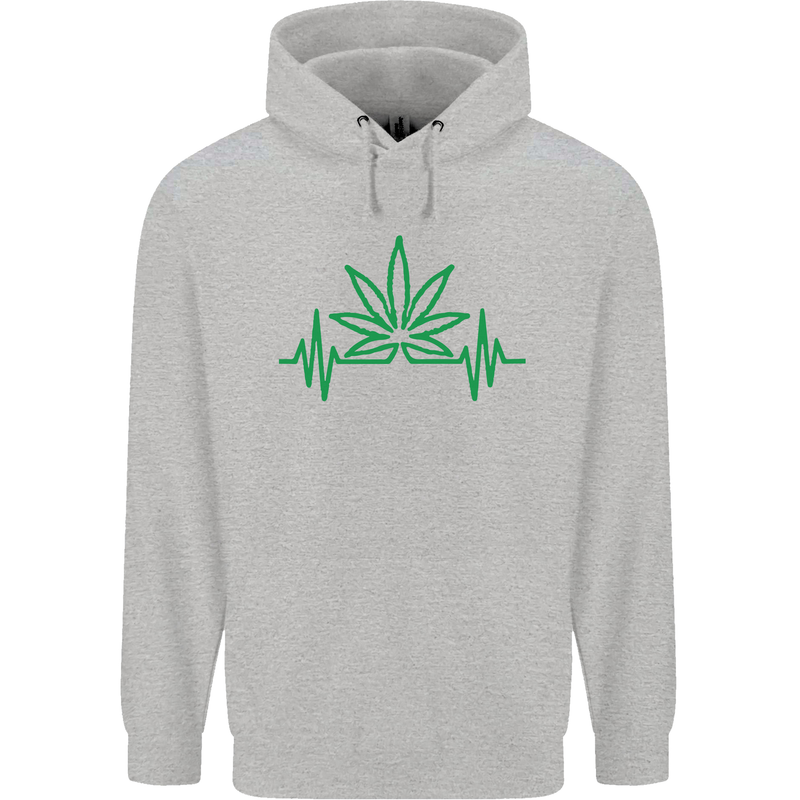 Weed Pulse Heart Cannabis Drugs ECG Childrens Kids Hoodie Sports Grey