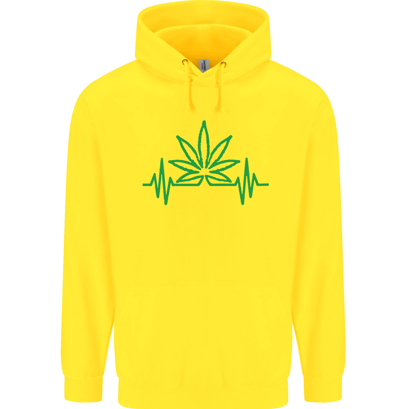 Weed Pulse Heart Cannabis Drugs ECG Childrens Kids Hoodie Yellow