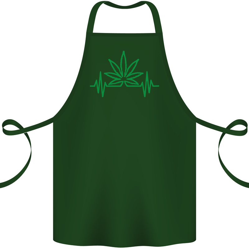 Weed Pulse Heart Cannabis Drugs ECG Cotton Apron 100% Organic Forest Green
