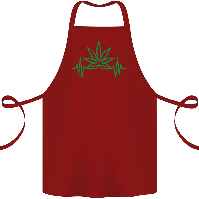 Weed Pulse Heart Cannabis Drugs ECG Cotton Apron 100% Organic Maroon
