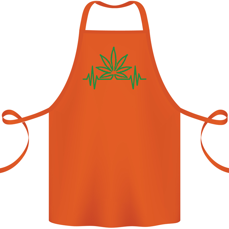 Weed Pulse Heart Cannabis Drugs ECG Cotton Apron 100% Organic Orange