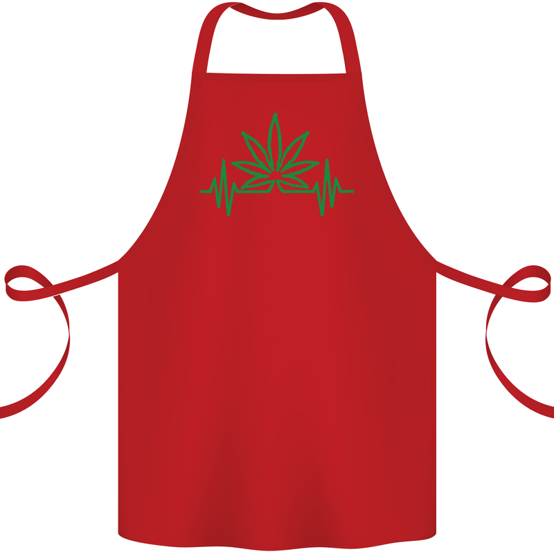 Weed Pulse Heart Cannabis Drugs ECG Cotton Apron 100% Organic Red