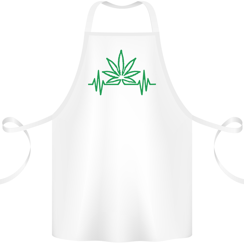 Weed Pulse Heart Cannabis Drugs ECG Cotton Apron 100% Organic White