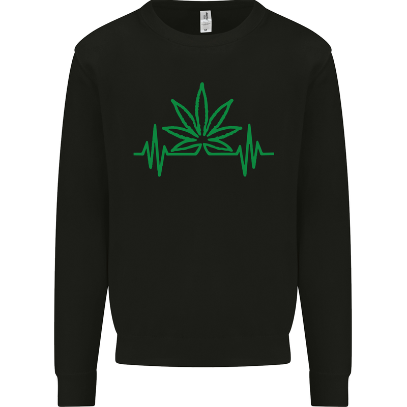 Weed Pulse Heart Cannabis Drugs ECG Kids Sweatshirt Jumper Black