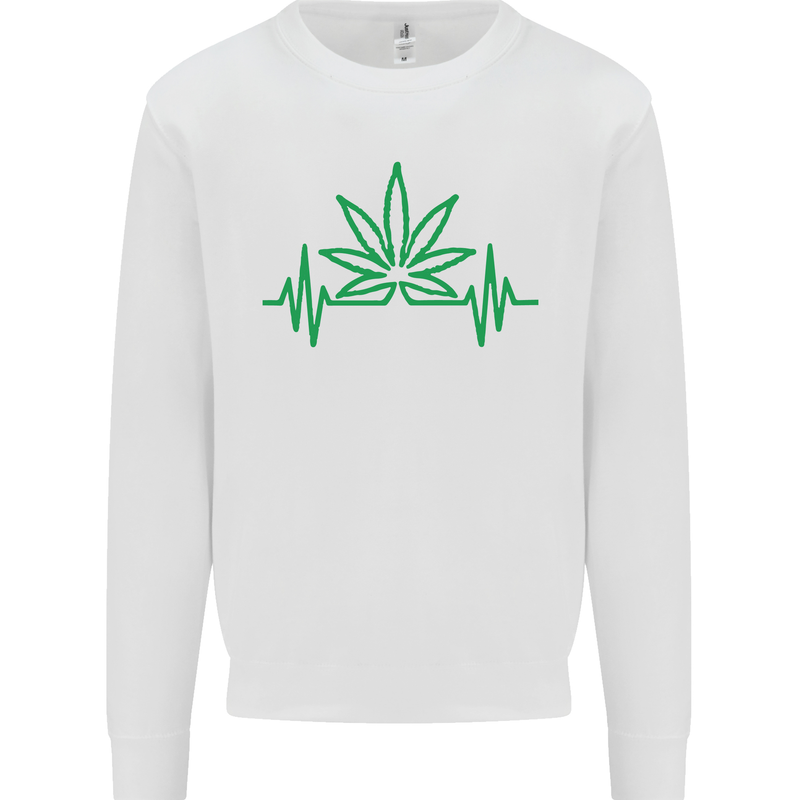 Weed Pulse Heart Cannabis Drugs ECG Kids Sweatshirt Jumper White