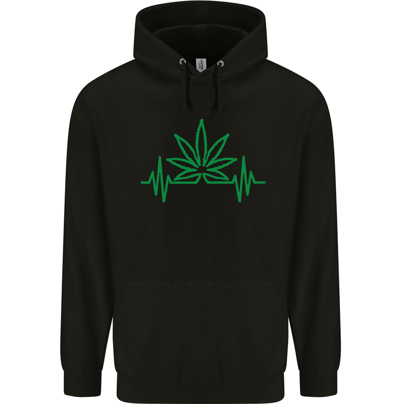 Weed Pulse Heart Cannabis Drugs ECG Mens 80% Cotton Hoodie Black