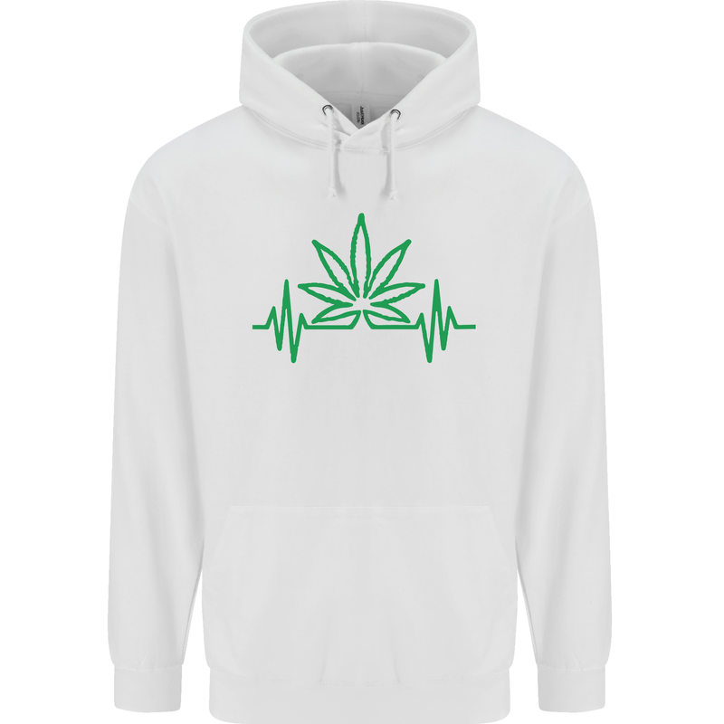 Weed Pulse Heart Cannabis Drugs ECG Mens 80% Cotton Hoodie White