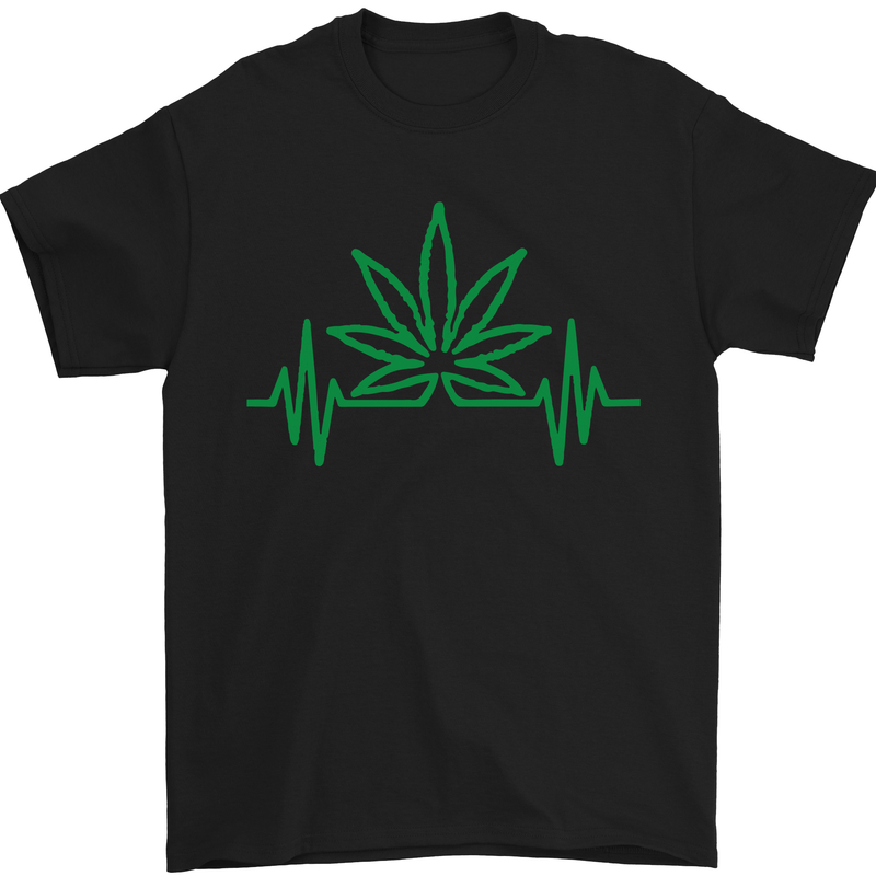 Weed Pulse Heart Cannabis Drugs ECG Mens T-Shirt Cotton Gildan Black
