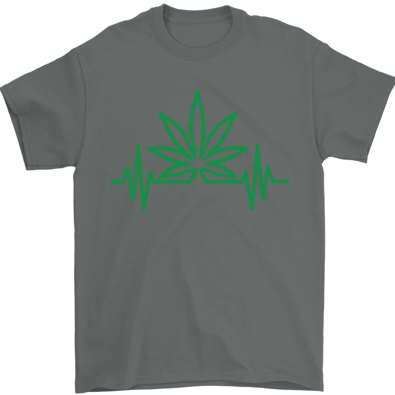 Weed Pulse Heart Cannabis Drugs ECG Mens T-Shirt Cotton Gildan Charcoal