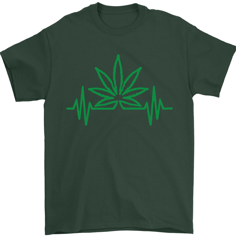 Weed Pulse Heart Cannabis Drugs ECG Mens T-Shirt Cotton Gildan Forest Green