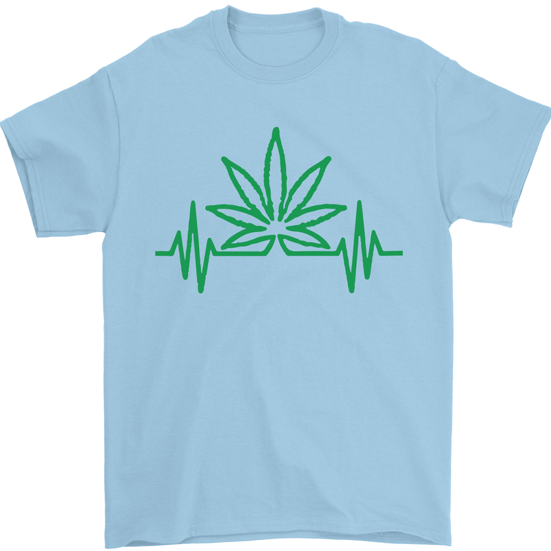Weed Pulse Heart Cannabis Drugs ECG Mens T-Shirt Cotton Gildan Light Blue