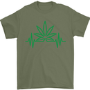Weed Pulse Heart Cannabis Drugs ECG Mens T-Shirt Cotton Gildan Military Green