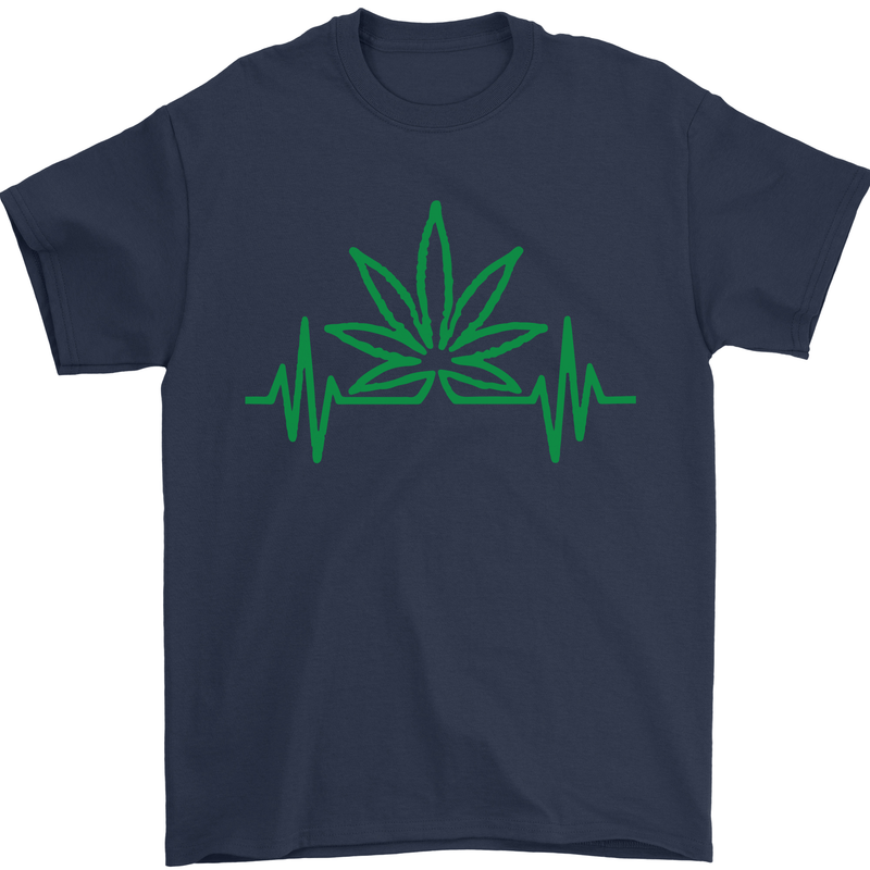 Weed Pulse Heart Cannabis Drugs ECG Mens T-Shirt Cotton Gildan Navy Blue