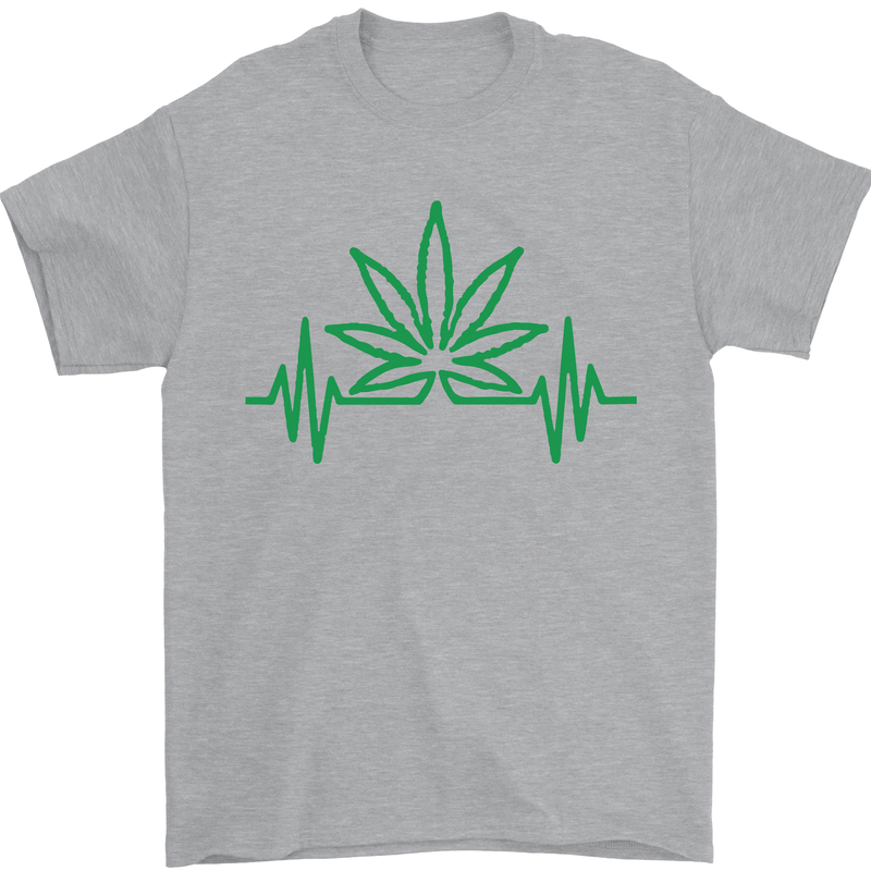 Weed Pulse Heart Cannabis Drugs ECG Mens T-Shirt Cotton Gildan Sports Grey