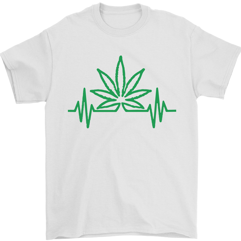 Weed Pulse Heart Cannabis Drugs ECG Mens T-Shirt Cotton Gildan White