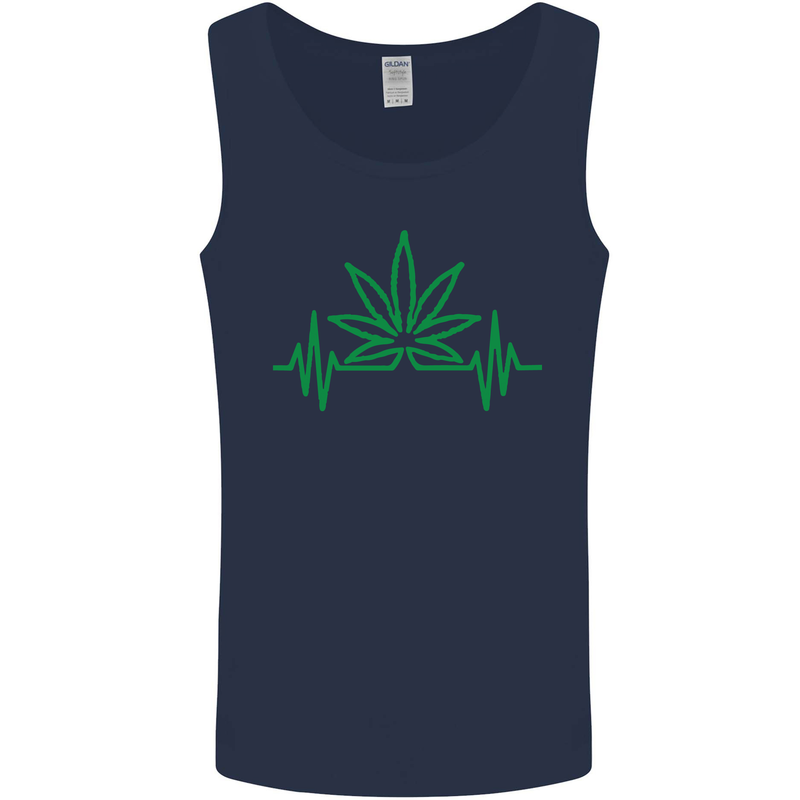 Weed Pulse Heart Cannabis Drugs ECG Mens Vest Tank Top Navy Blue