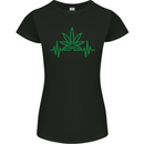 Weed Pulse Heart Cannabis Drugs ECG Womens Petite Cut T-Shirt Black