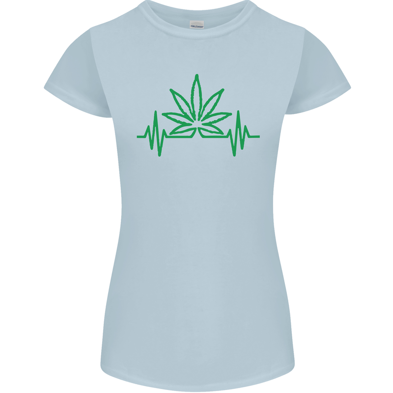 Weed Pulse Heart Cannabis Drugs ECG Womens Petite Cut T-Shirt Light Blue