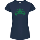 Weed Pulse Heart Cannabis Drugs ECG Womens Petite Cut T-Shirt Navy Blue