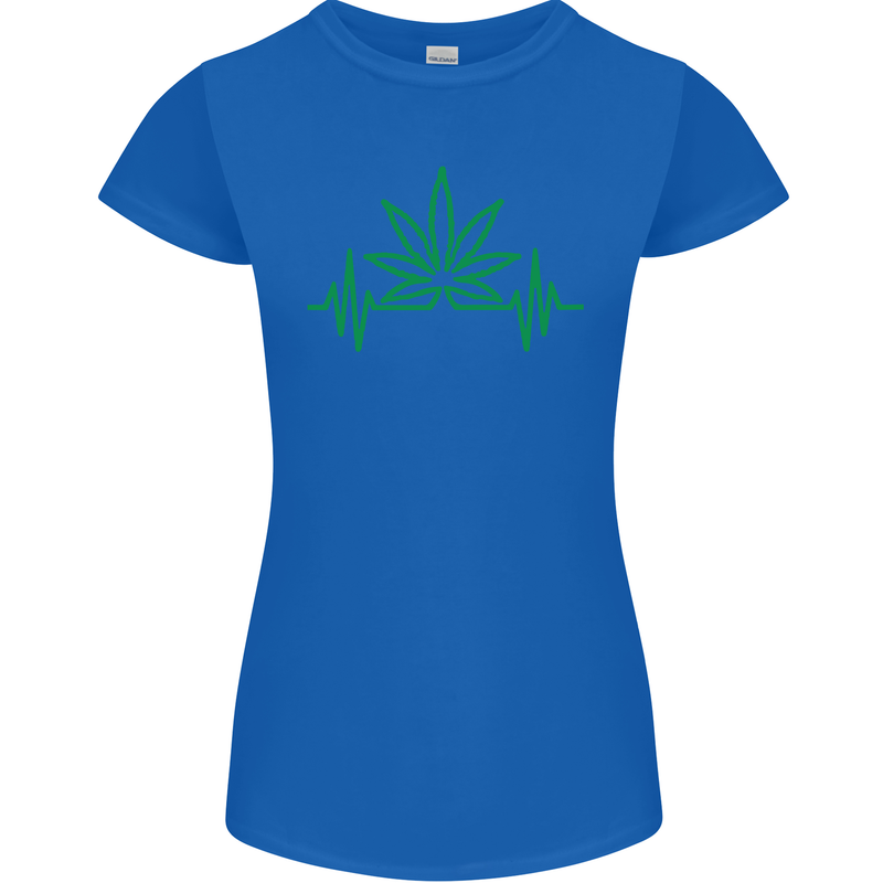 Weed Pulse Heart Cannabis Drugs ECG Womens Petite Cut T-Shirt Royal Blue