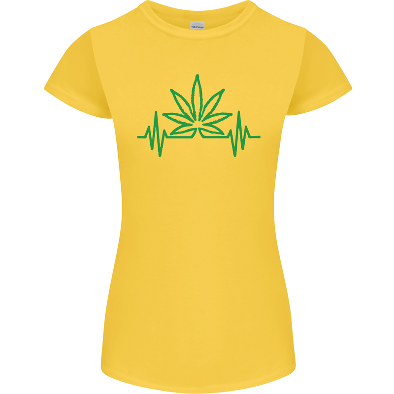 Weed Pulse Heart Cannabis Drugs ECG Womens Petite Cut T-Shirt Yellow