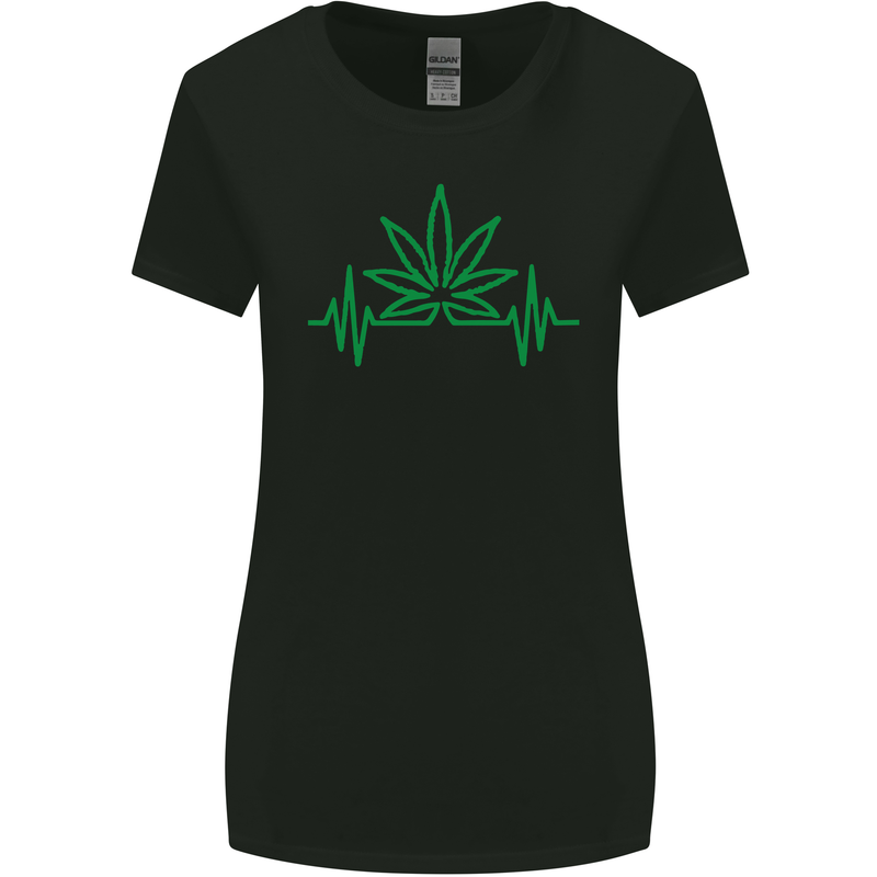 Weed Pulse Heart Cannabis Drugs ECG Womens Wider Cut T-Shirt Black