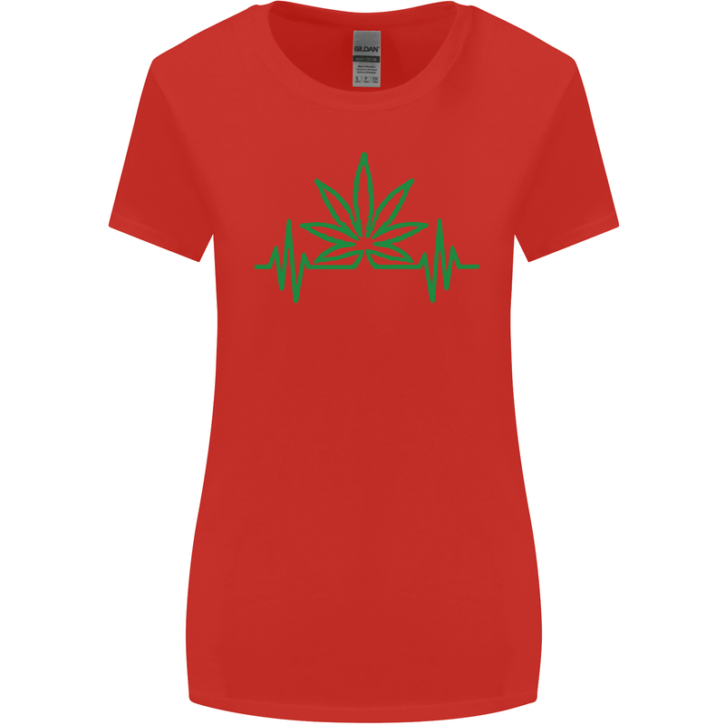 Weed Pulse Heart Cannabis Drugs ECG Womens Wider Cut T-Shirt Red