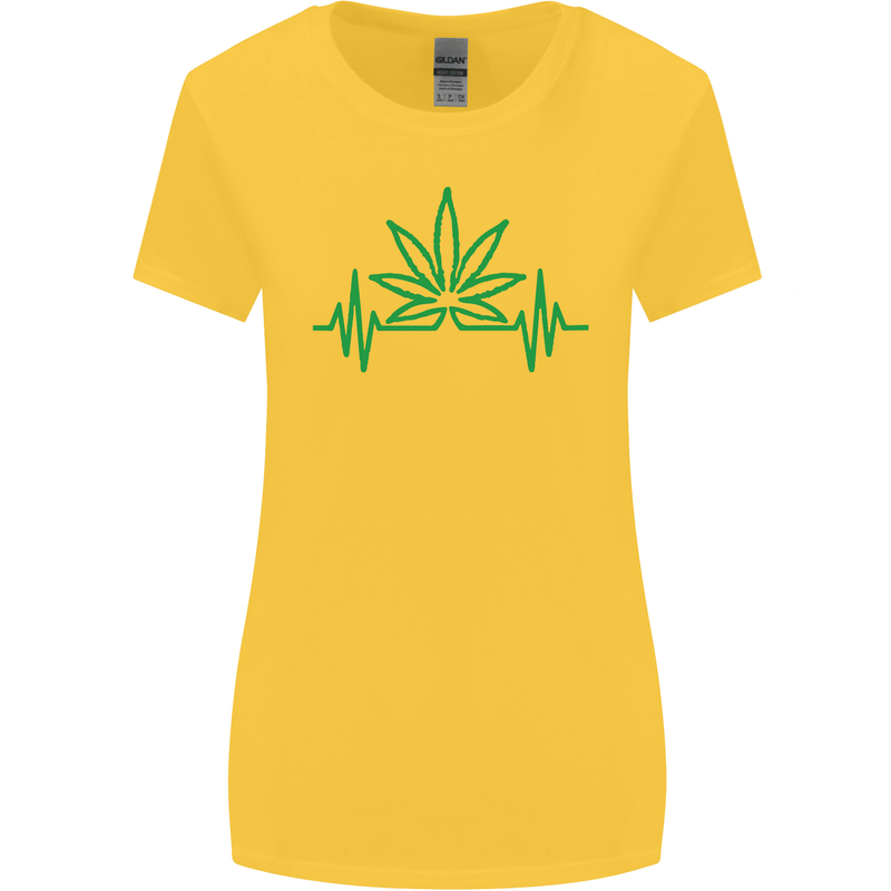 Weed Pulse Heart Cannabis Drugs ECG Womens Wider Cut T-Shirt Yellow