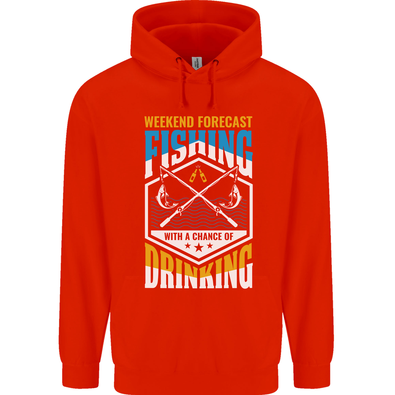 Weekend Fishing Funny Alcohol Beer Mens 80% Cotton Hoodie Bright Red