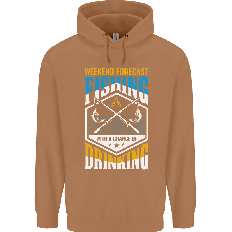 Weekend Fishing Funny Alcohol Beer Mens 80% Cotton Hoodie Caramel Latte
