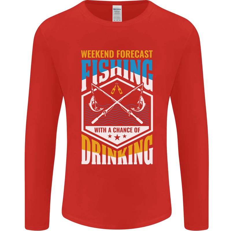 Weekend Fishing Funny Alcohol Beer Mens Long Sleeve T-Shirt Red