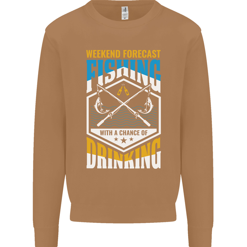Weekend Fishing Funny Alcohol Beer Mens Sweatshirt Jumper Caramel Latte