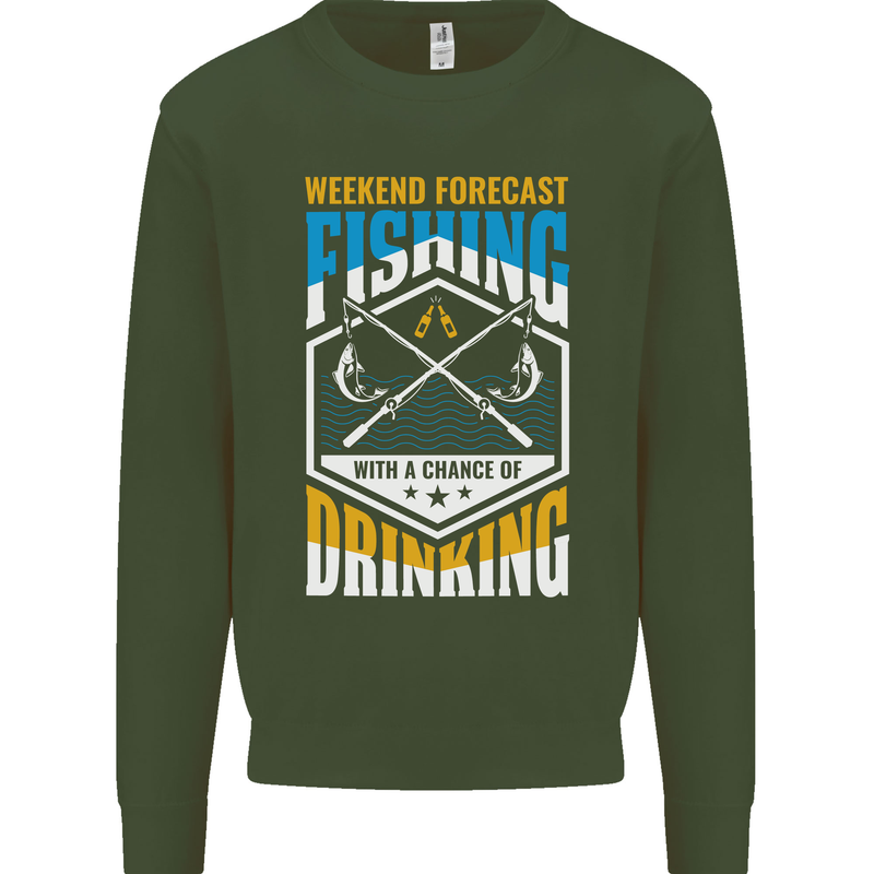 Weekend Fishing Funny Alcohol Beer Mens Sweatshirt Jumper Forest Green
