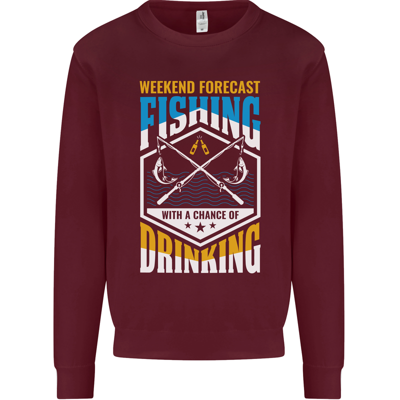 Weekend Fishing Funny Alcohol Beer Mens Sweatshirt Jumper Maroon