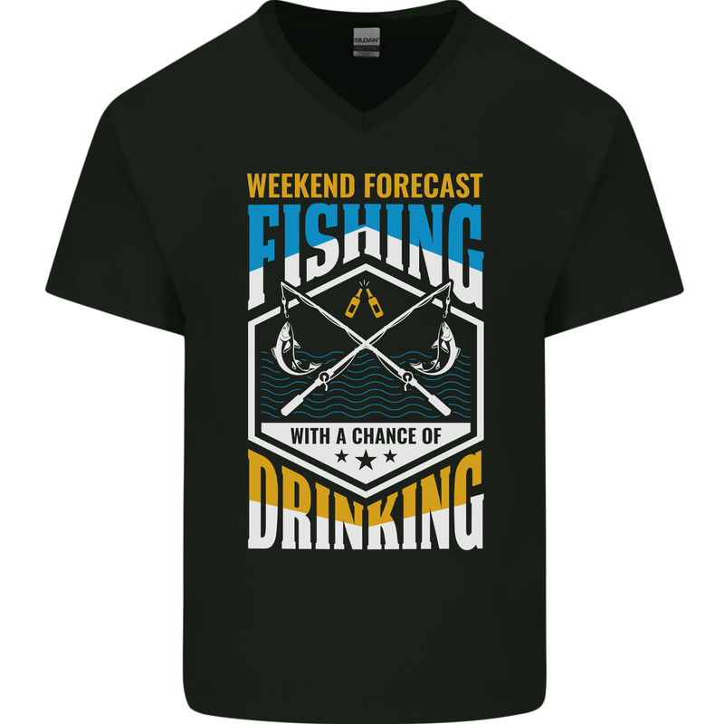 Weekend Fishing Funny Alcohol Beer Mens V-Neck Cotton T-Shirt Black
