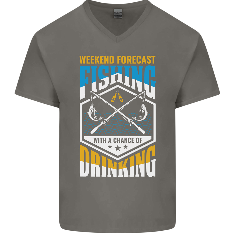 Weekend Fishing Funny Alcohol Beer Mens V-Neck Cotton T-Shirt Charcoal