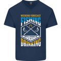 Weekend Fishing Funny Alcohol Beer Mens V-Neck Cotton T-Shirt Navy Blue