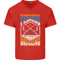 Weekend Fishing Funny Alcohol Beer Mens V-Neck Cotton T-Shirt Red