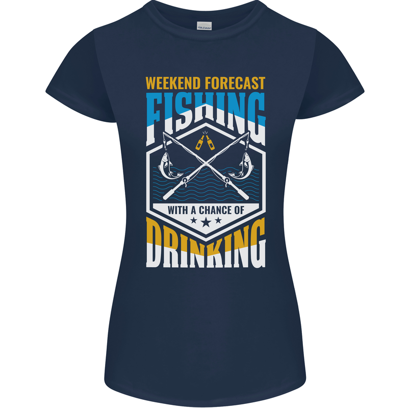 Weekend Fishing Funny Alcohol Beer Womens Petite Cut T-Shirt Navy Blue