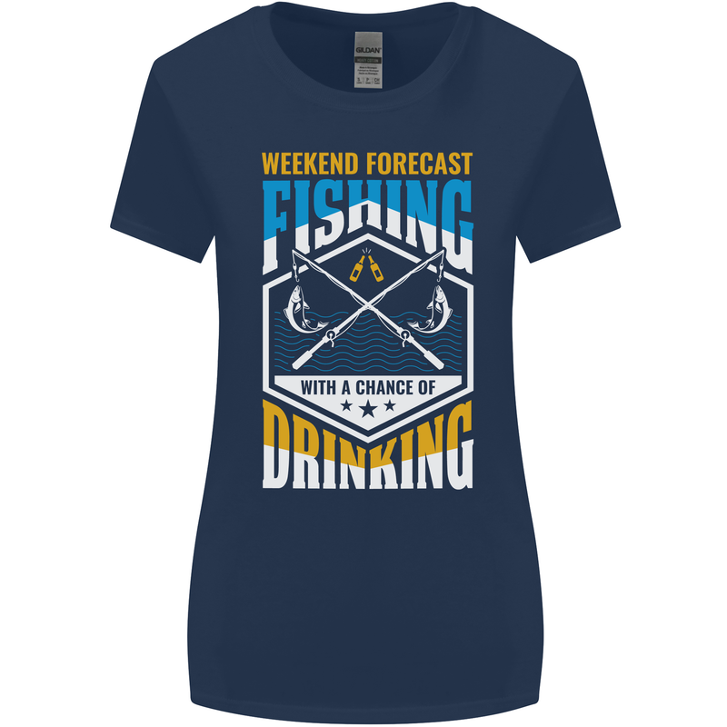 Weekend Fishing Funny Alcohol Beer Womens Wider Cut T-Shirt Navy Blue