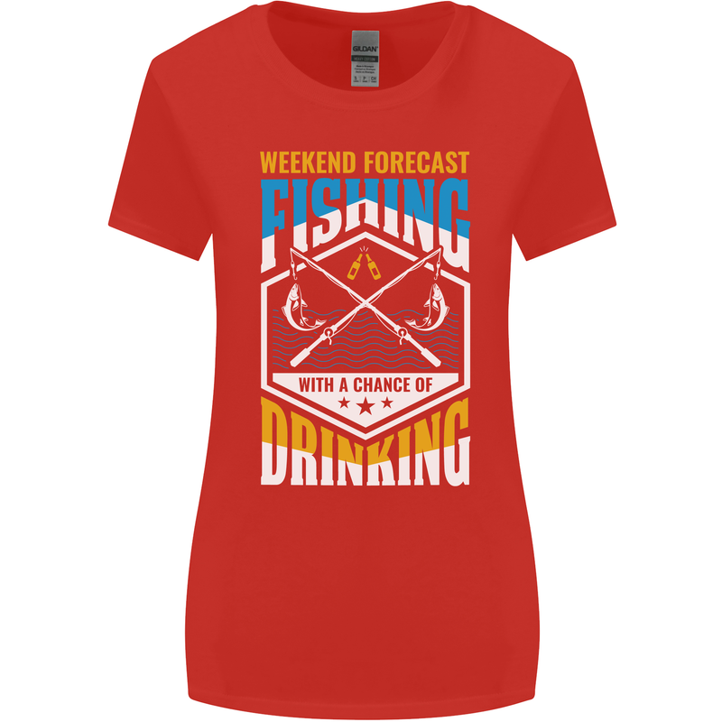 Weekend Fishing Funny Alcohol Beer Womens Wider Cut T-Shirt Red
