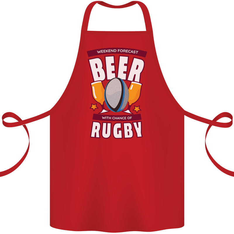 Weekend Forecast Beer Alcohol Rugby Funny Cotton Apron 100% Organic Red