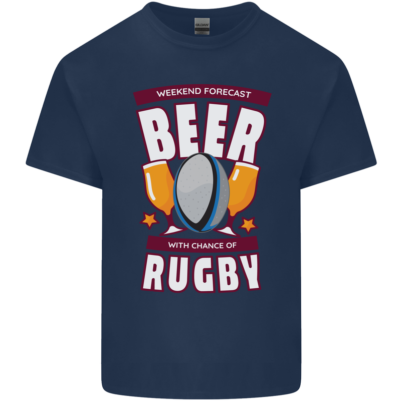 Weekend Forecast Beer Alcohol Rugby Funny Kids T-Shirt Childrens Navy Blue