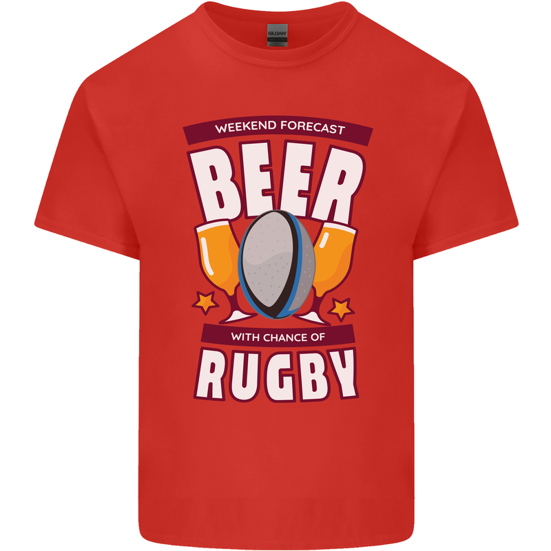 Weekend Forecast Beer Alcohol Rugby Funny Kids T-Shirt Childrens Red