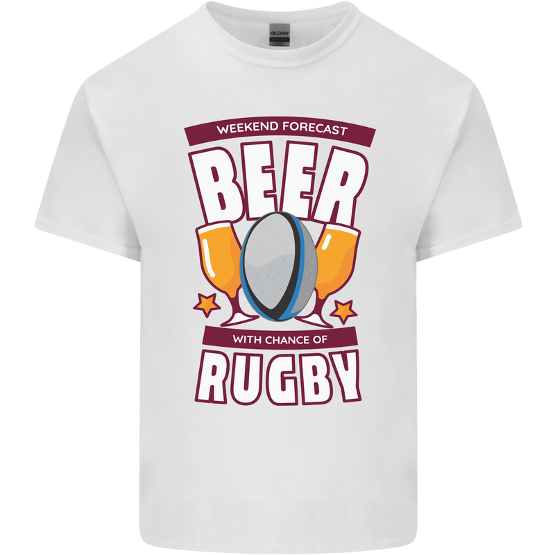 Weekend Forecast Beer Alcohol Rugby Funny Kids T-Shirt Childrens White