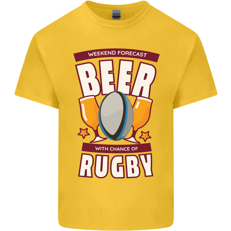 Weekend Forecast Beer Alcohol Rugby Funny Kids T-Shirt Childrens Yellow