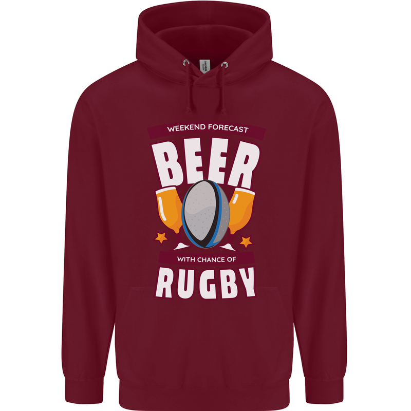 Weekend Forecast Beer Alcohol Rugby Funny Mens 80% Cotton Hoodie Maroon
